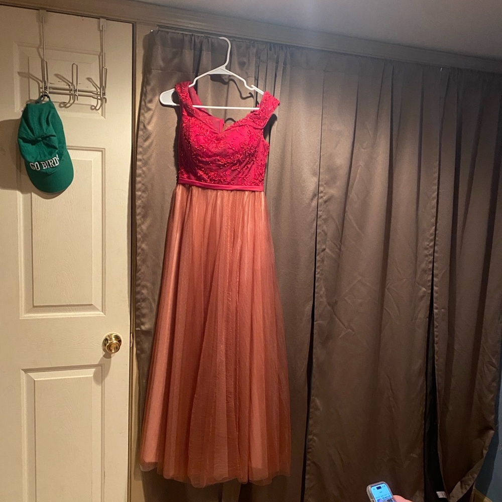 Red Prom Dress.  Built in bra, lace up back. Exact size unknown see pics.